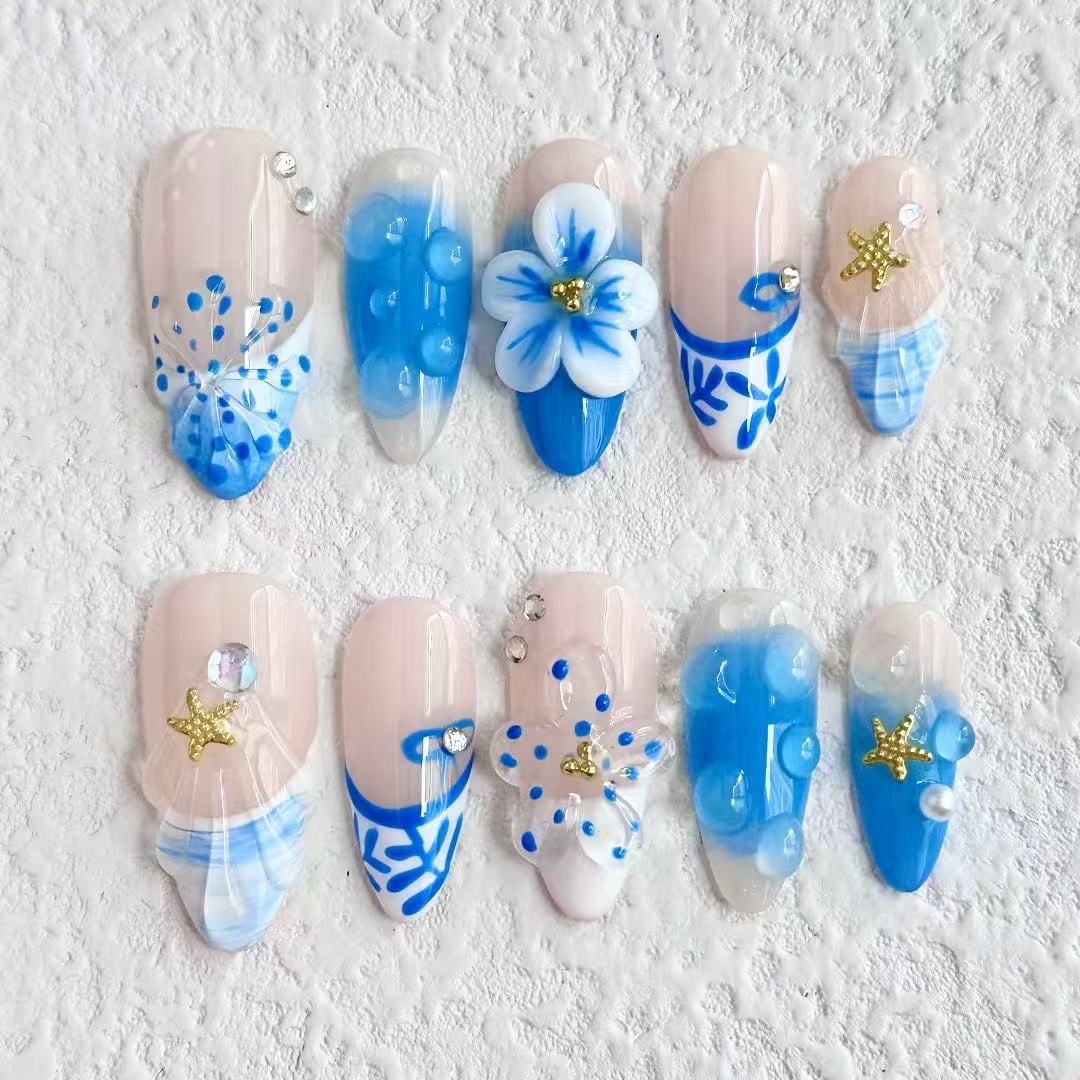 M0022-Ocean Forest (Blue) Press on Nails