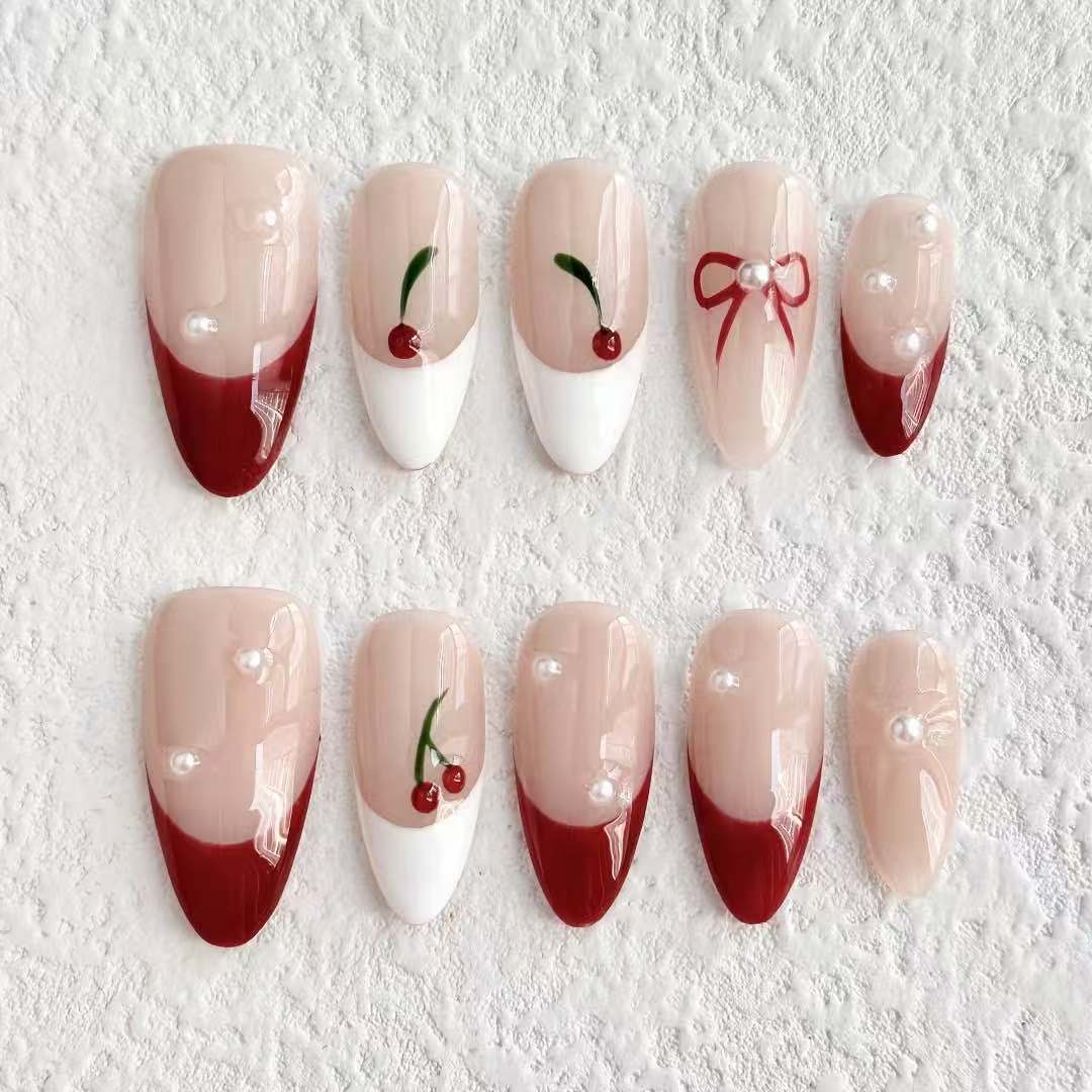 M0030-Cherry pearls Press-on Nails